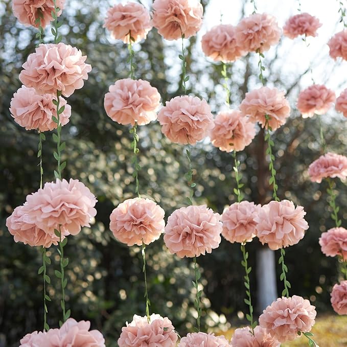 Nude Tissue Paper Pom Pom Garlands, Paper Flowers for Birthday Decorations, Baby Shower, Wedding Engagement, Bridal Shower, Spring Summer Party Decorations