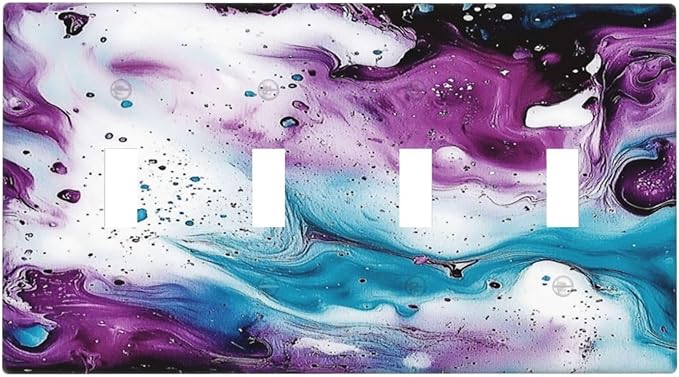 Light Switch Covers Purple Blue Swirl Marble Tiles Quad Toggle Electrical Faceplate 4 Gang Wall Plate Decorative Switch Plates For Bed Room Living Room Decor