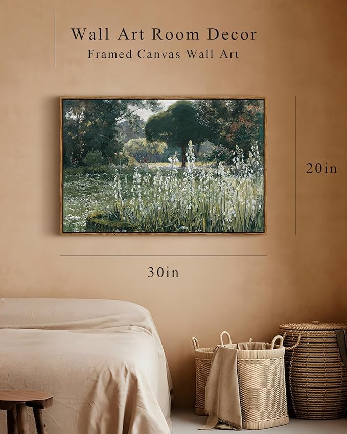 InSimSea Framed Canvas Wall Art Vintage Decor, Home Decor Modern Farmhouse Decor for Room Aesthetic, Landscape Wall Art for Living Room, Cottagecore Bedroom Kitchen Bathroom Decorations, 20"x30"