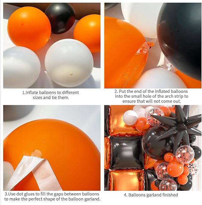 25pcs Black and Orange Foil Square Balloon Backdrop Wall &149pcs Black Orange White Balloons Arch, Double Sided Balloon Tunnel for Graduation, Birthday, Halloween Party Decor