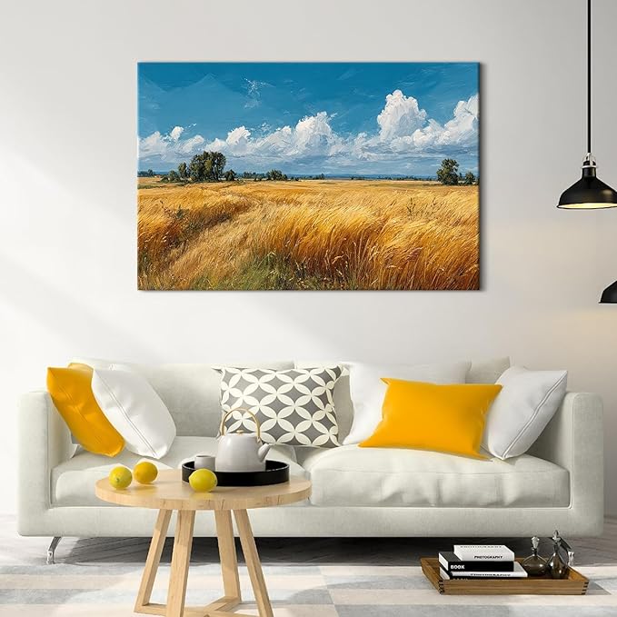 Nature Wall Art Farmhouse Kitchen Decor Rustic Fall Farm Land Landscape Pictures Country Landscape Canvas Prints Country Botanical Artwork for Bathroom Living Room Home Decoration 32x48"