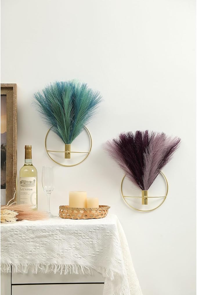 Pretty Jolly Wall Decor, Wall Metal vase Decoration Holder, Wall-Mounted Artificial Flowers Wall Decor Fake Wheat 2 Pack,Wall Art Artificial Greenery, Farmhouse, Boho