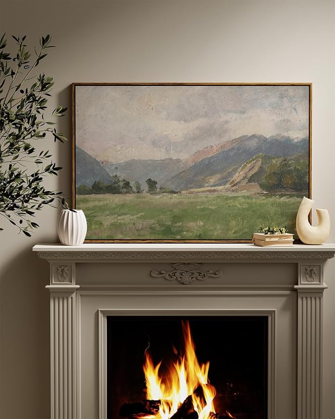 InSimSea Framed Canvas Wall Art Vintage Decor, Prairie Mountain Landscape Paintings, Large Prints, Farmhouse Decor, Natural Scenery Hanging Wall Decorations for Living Room Bedroom, 24"x36"