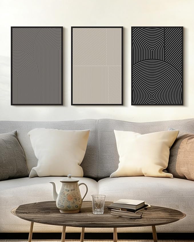 Drsoum Minimalist Abstract Wall Art Framed Modern Boho Neutral Line Wall Decor Mid Century Geometric Artwork Bedroom Living Room 16x24in Black Framed