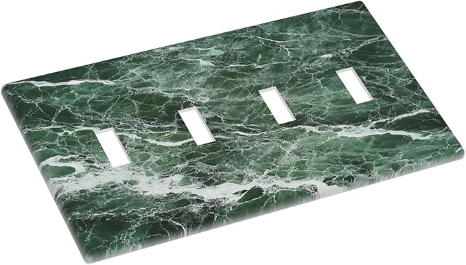 Light Switch Covers Forest Marble Dark Green With White Vein Quad Toggle Electrical Faceplate 4 Gang Wall Plate Decorative Switch Plates For Bathroom Kitchen Decor