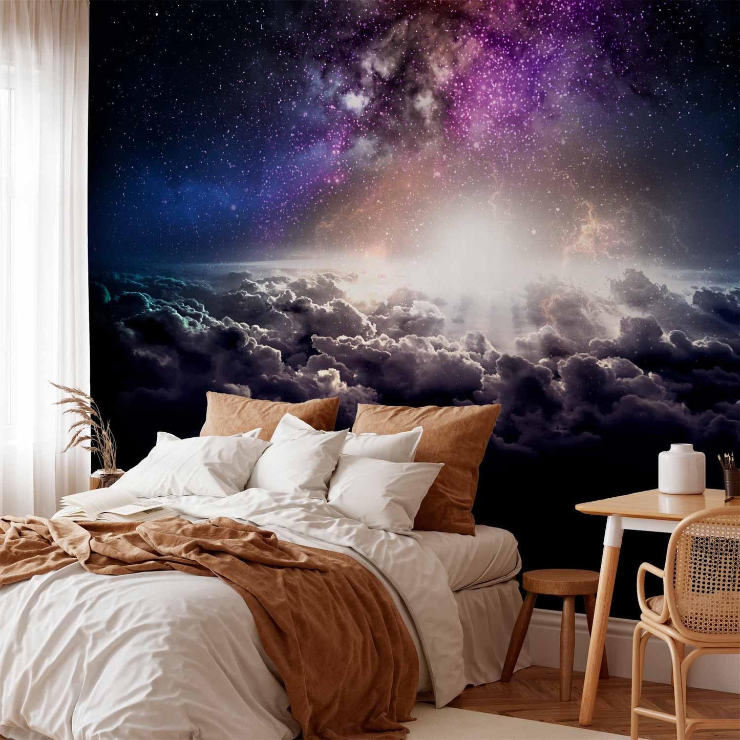 artgeist Wall Mural Galaxy 135x101 in - Peel and Stick Self-Adhesive Wallpaper Removable Large Sticker Foil Wall Decor Print Design Mural Cosmos Sky Star Cloud Purple i-A-10009-a-a