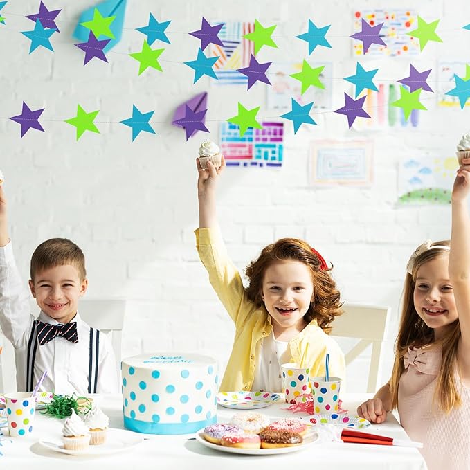 Patelai Glitter Star Garland Banner 2026 Graduation Decor 130 Feet Star Hanging Banner Twinkle Backdrop for Party Birthday Classroom Wedding Supplies(Purple, Blue, Green)