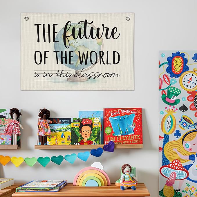 Inspirational Wall Decor, Motivational Positive Banner Posters for Teachers, Linen Banner Flag Decor for Classroom School Kids Bedroom Playroom Nursery