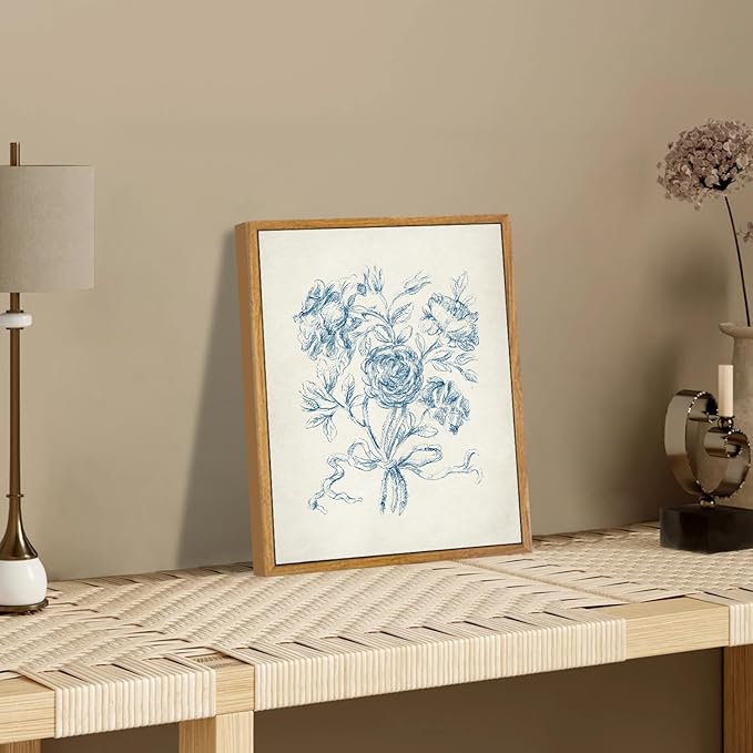 KBKBART Framed Floral Wall Art, Vintage Blue Rose Bouquet Sketch Canvas Oil Painting, Antique Victorian Wall Decor, Minimalist Bedroom Wall Art Aesthetic, Neutral Flower Art Prints for Bedroom Living Room, Gallery, Gifts for Friends or Family(8"x10")
