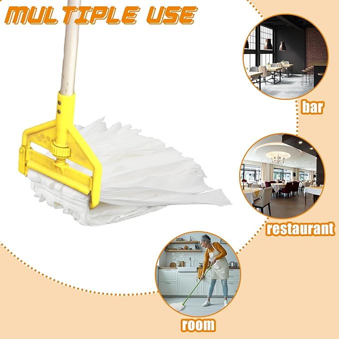 12 Pcs Disposable Mop Head Replacement Bulk 1.25'' Universal Headband Non Woven Commercial Mop Head Replacement Cut End Looped Open Dust Clamp Mop Head for Floor Cleaning Wet Home Industrial