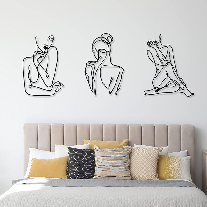Photect 3 Pcs Metal Wall Art Decor Minimalist Abstract Woman Wall Art Metal Modern Line Drawing Decor Female Single Line Home Hanging for Bedroom Bathroom Living Room Christmas Housewarming(Modern)