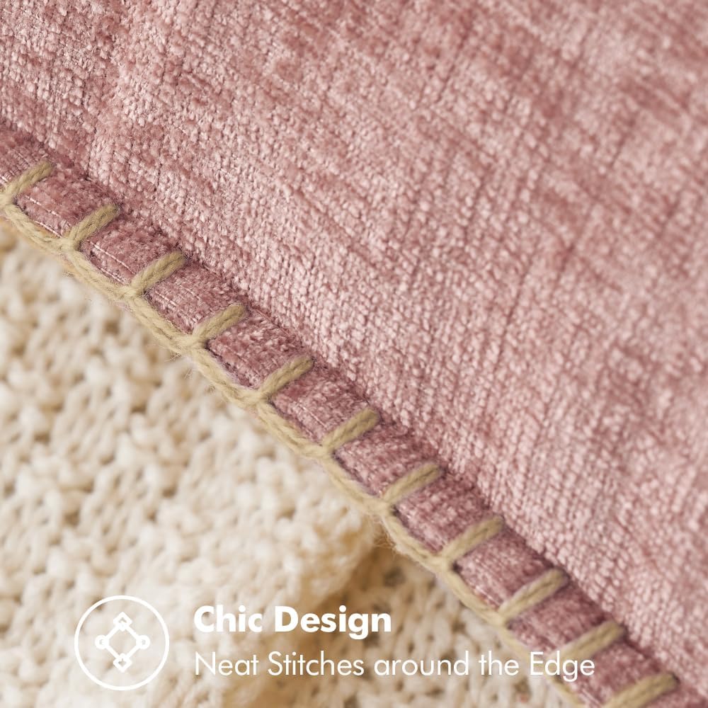 MIULEE Pack of 2 Couch Throw Pillow Covers 16x16 Inch Blush Pink Farmhouse Decorative Pillow Covers with Stitched Edge Soft Chenille Solid Dyed Spring Pillow Covers for Sofa Bed Living Room