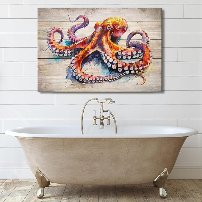 Sea Life Wall Art Octopus Picture Wall Decor Underwater Marine Animal Wall Decor Modern Gallery Artwork Canvas Prints Ocean Creature Painting Framed Kitchen Bedroom Living Room Home Decoration 32x48"
