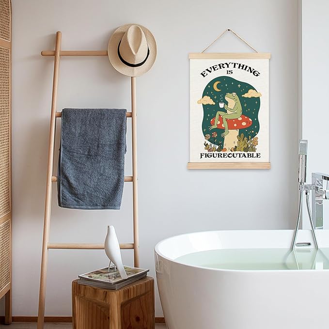 Everything is Figureoutable Inspirational Wall Decor, Rustic Cottagecore Frog Positive Affirmations Canvas Prints Wall Decor for Bedroom Living Room Home, 12x16 Inch