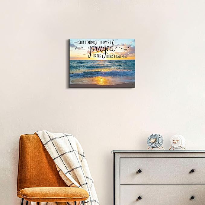 Beach Wall Art Christian Wall Decor Sunset Beach Bathroom Decor Scripture Bible Verses Canvas Prints Ocean Landscape Paintings Nature Seascape Artwork for Living Room Bedroom Home Decoration 12x16"