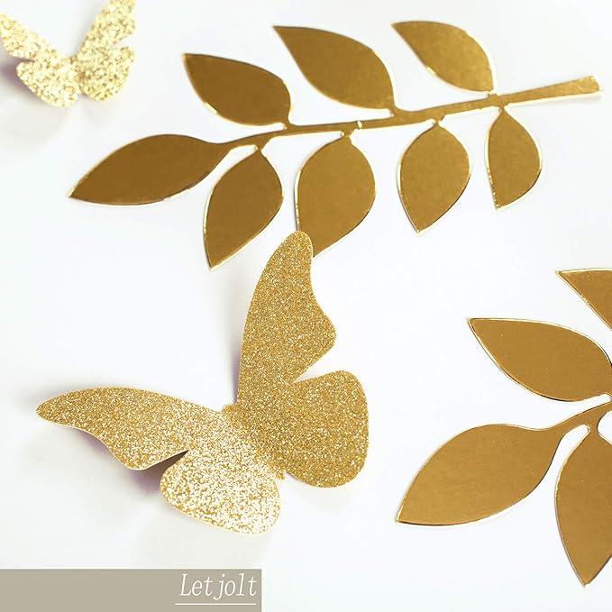 Paper Leaves Set Decor Flower Golden Decorations for Decals Family Tree Photo Wall Crafts Leaf Glitter Butterfly Baby Shower Backdrop Nursery 16pcs