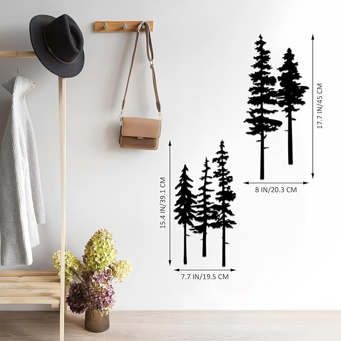 ESTART Metal Pine Tree Wall Art, Metal Tree Wall Decor, Nature Rustic Farmhouse Cabin Decor, Forest Wall Art for Home Living Room Bedroom Office Indoor and Outdoor Decoration (Black)
