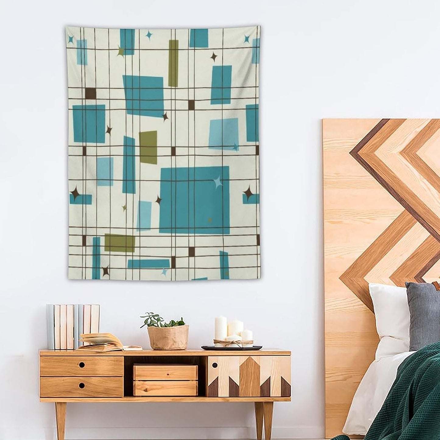 ICMOLYYENLO Boho Medieval Cat Tapestry, Abstract Atomic Starburst Geometric Aesthetic Art Wall Hanging For Bedroom Living Room Dormitory 50x60 Inches