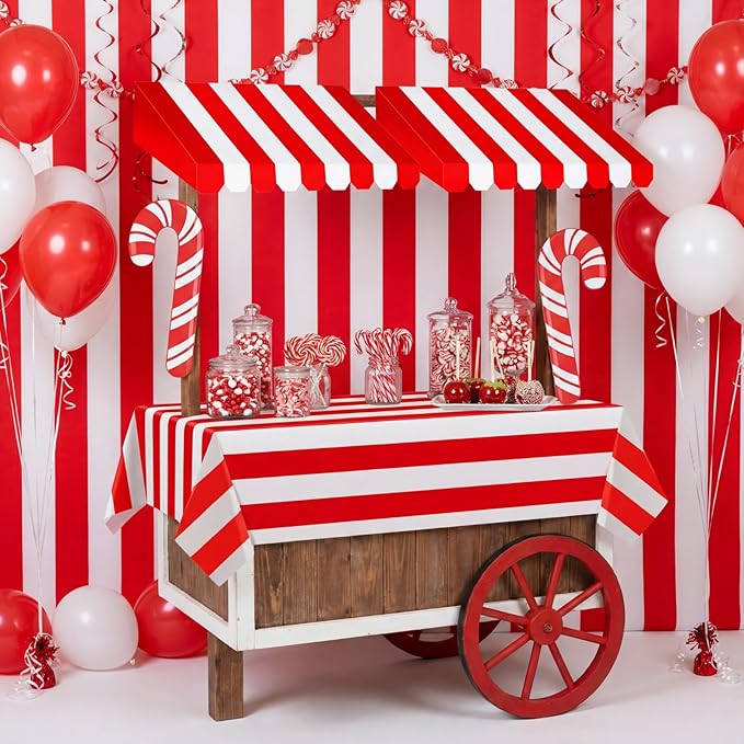 Boao 4 Pack Circus Awning Decoration 3D Stripe Cardboard Awning Carnival Wall Decor Circus Party Favors for Lemonade Stand Bakery Ice Cream Truck Bulletin Board(Red and White,Striped Style)