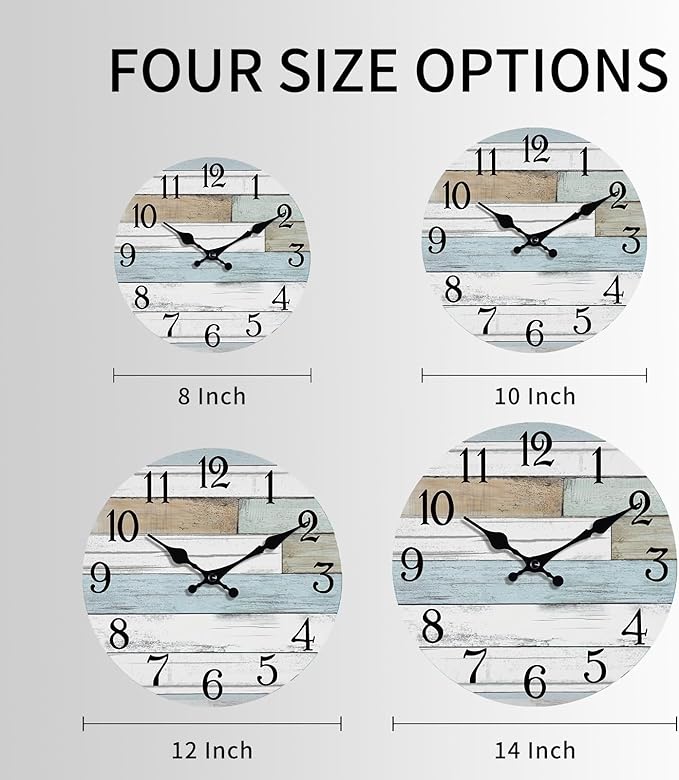 Wall Clock Battery Operated 14 Inch Large Silent Non Ticking Coastal Design Country Rustic Retro Decorative for Bathroom Kitchen Living Room Bedroom