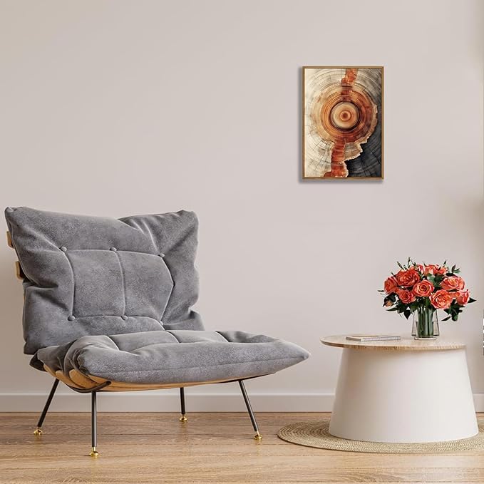 IBHJSART Framed Tree Ring Canvas Wall Art Vintage Colorful Wood Stump Painting Prints Modern Minimalist Pictures Neutral Nature Rustic Farmhouse Decor Living Room Bedroom Bathroom Office