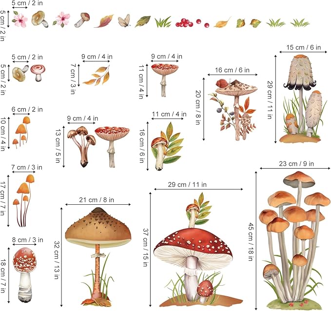 decalmile Woodland Mushroom Wall Decals Spring Forest Grass Easter Wall Stickers Girls Bedroom Living Room Kitchen Wall Door Decor