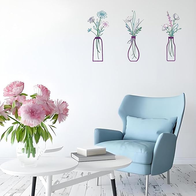 Nonforgetta 3 Pieces Metal Flowers Wall Arts - Rustic Farmhouse Decor Minimalist Flower Wall Decors for Living room Bathroom Bedroom Dining Room-Housewarming Gifts