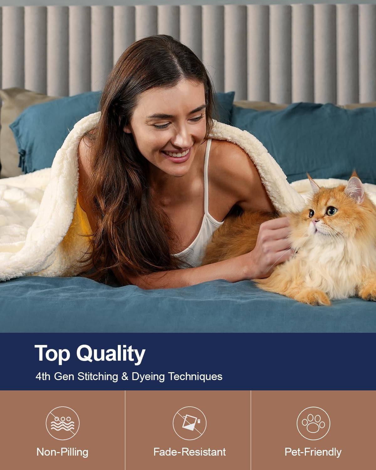 Pawque Super Soft Cozy Throw Blanket Twin Size for Couch Bed, Fluffy Sherpa Fleece Reversible Thick Warm Fuzzy Blanket for All-Season, 3D Checkered Jacquard Decorative Blanket, Cream White, 60" x 80"
