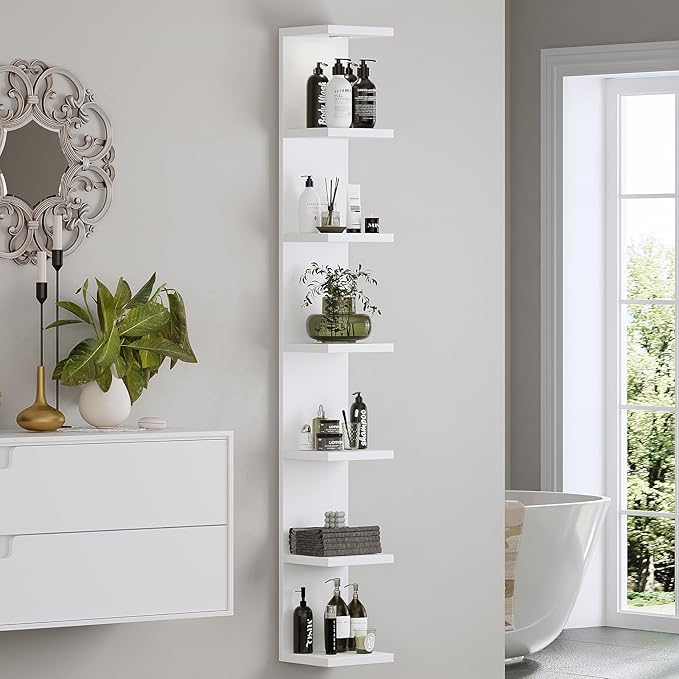 Versatile 7 Tier Wall Shelf Unit,White Lack Wall Shelf,Display Floating Shelf with LED Remote Control Light