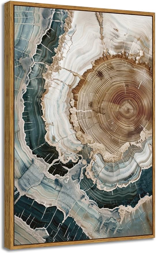 BingruiArt Large Framed Tree Ring Wall Art Wood Canvas Colorful Boho Wall Decor Rustic Artwork Abstract Painting Farmhouse Picture Nature Print for Living Room Bedroom Bathroom 24"x36" Natural Framed(06)