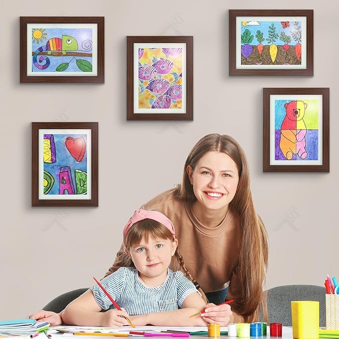 Golden State Art, 9x12 Kids Art Frames, Front-Opening Picture Frame Great for Kids Drawings, Artworks, Children Art Projects, Schoolwork, Home or Office (Walnut, Set of 4)