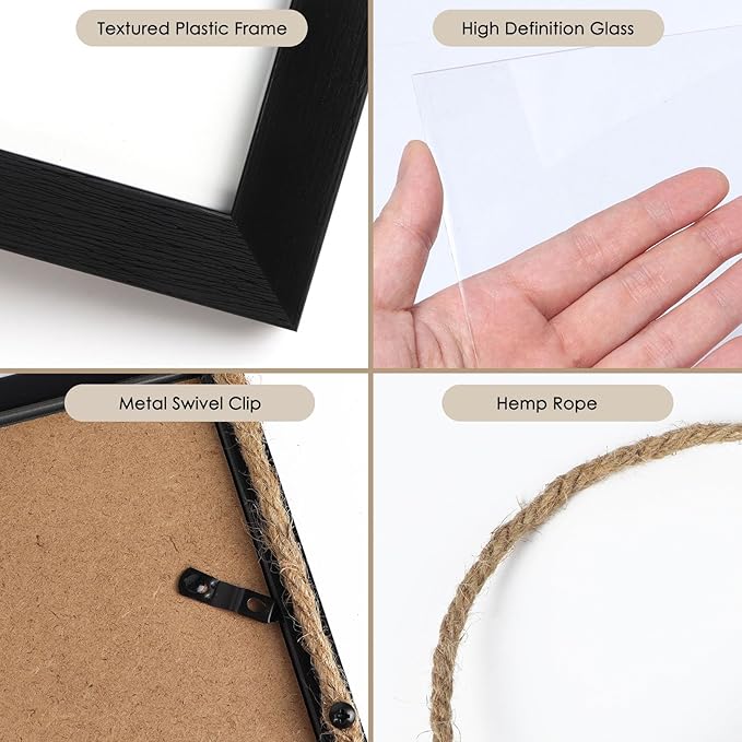QUTREY 4x6 Collage Picture Frames Black, 6 Openings Vertical Hanging Photo Frame Set Display 4 by 6 inch Pictures for Wall Decor, 2 Pack