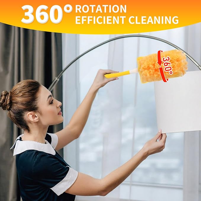 36 Pack Dusters Compatible with Swiffer Dusters for Cleaning, with 1 Handle, Multisurface 360° Dusters with 4X Microfibers, Disposable Heavy Duty Duster Refills, Helps Remove Allergens.