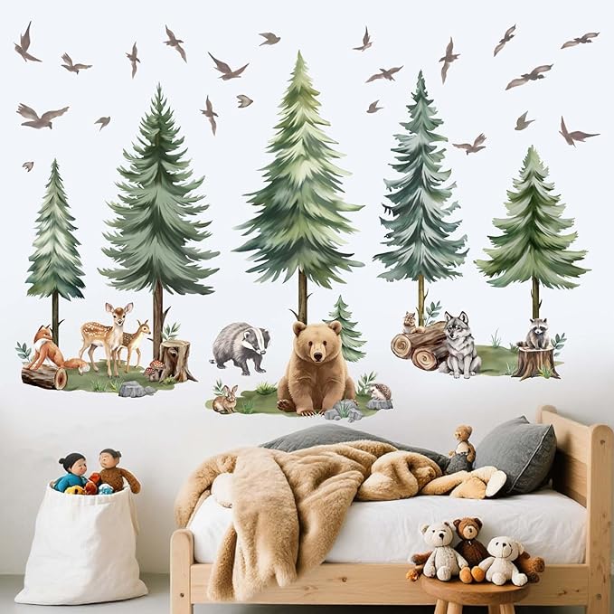 Woodland Animal Wall Decals for Baby: Removable Peel and Stick Vinyl Wall Stickers for Nursery Room Kids Bedroom