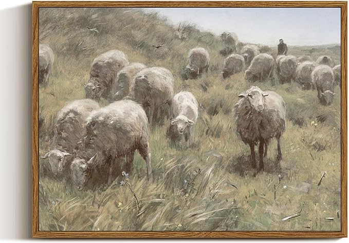 InSimSea Framed Canvas Wall Art Vintage Decor, Sheep on the Dunes Wall Pictures Farmhouse Decor Wall Art, Large Wall Art Living Room Decoration, Bathroom Bedroom Office, 12"x16"