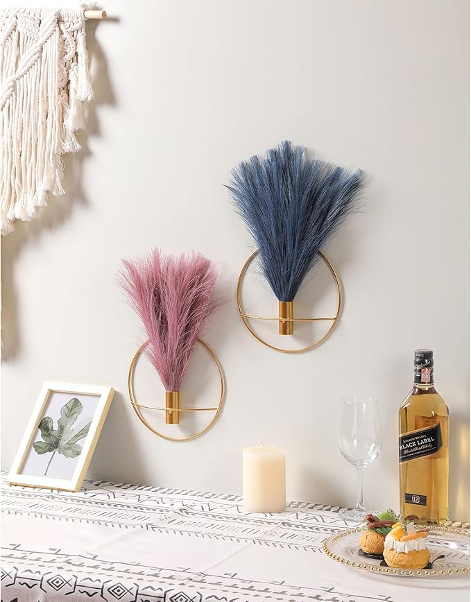 Pretty Jolly Wall Decor, Wall Metal vase Decoration Holder, Wall-Mounted Artificial Flowers, Black Wall Decor Fake Wheat 2 Pack, Wall Art Artificial Greenery, Farmhouse, Boho