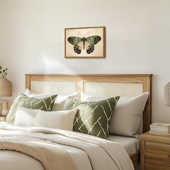 Framed Vintage Butterfly Canvas Wall Art, Moody Insect Wall Decor Paintings, Cottagecore Moth Artwork Pictures Prints Antique Home Decor for Living Room Bedroom Bathroom 12x16 inch