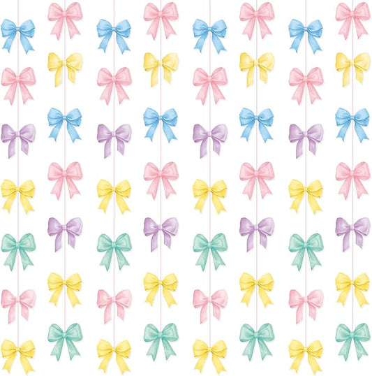 8 PCS Pastel Bow Classroom Decorations Bow Hanging Garland Banners Pastel Ribbon Streamer Paper Cutouts for Back to School Birthday Bridal Engagement Bachelorette Wedding Party Decor