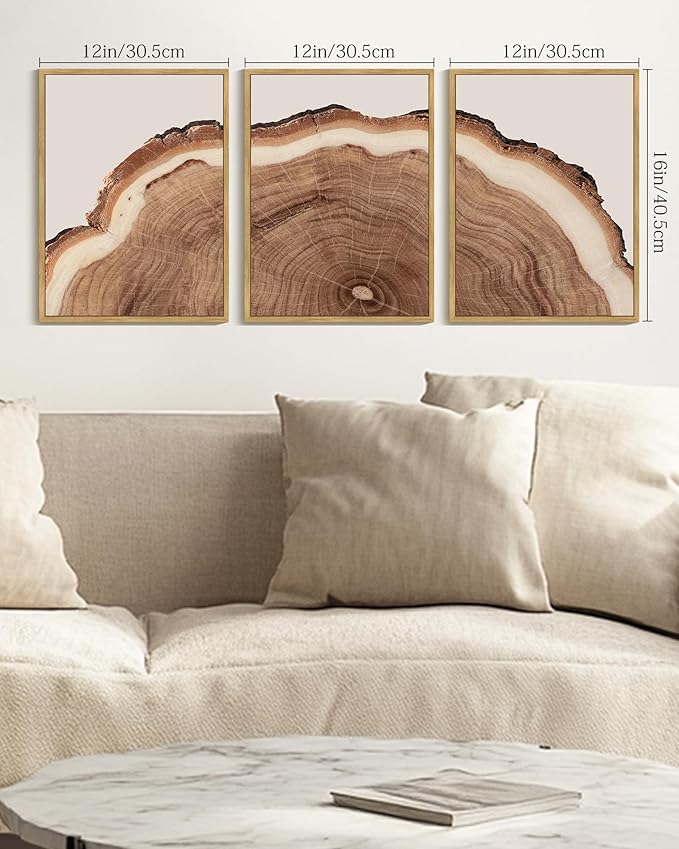 Drsoum Vintage Retro Tree Rings Wood Framed Wall Art Wood Stump Prints Modern Nature Rustic Artwork Bedroom Living Room Ready to Hang 12x16in Natural Framed