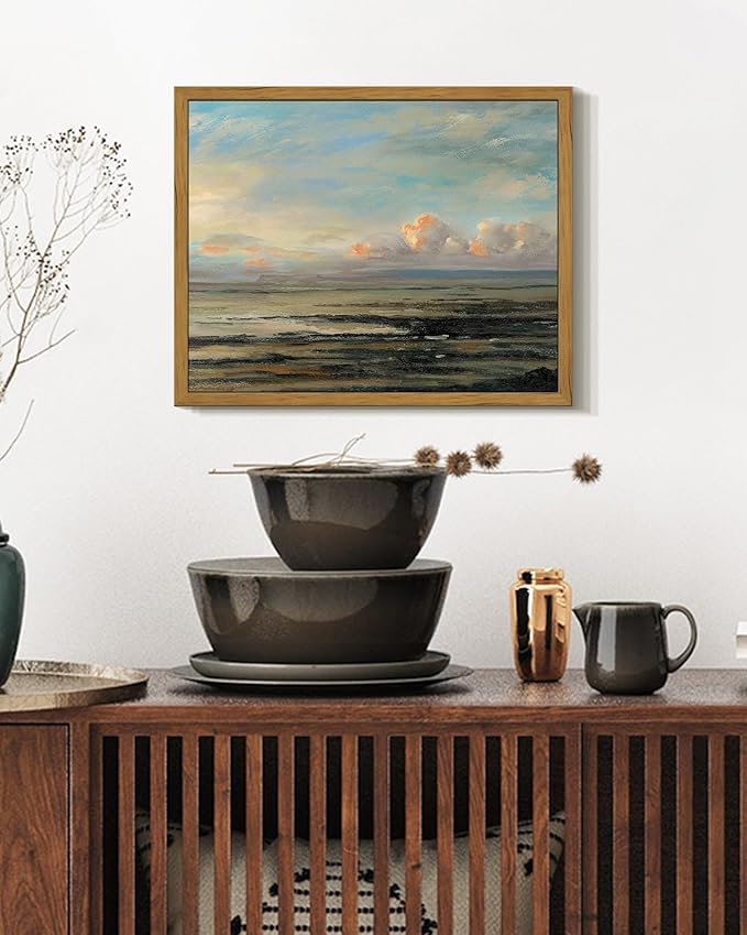 SHENIFY Vintage Framed Wall Art Coastal Sky Landscape Scenery Rustic Home Decor Retro Decorations for Farmhouse Hallway Bedroom Ready to Hang Wall Artwork - 8x10in Natural Framed