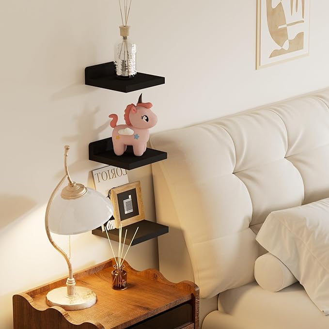 Small Floating Shelves Mini Shelves Hanging Display 5 Inch Wall Shelf for Bathroom Livingroom Bedroom,3 Pack, with 2 Types of Installation, Great for Room Decor