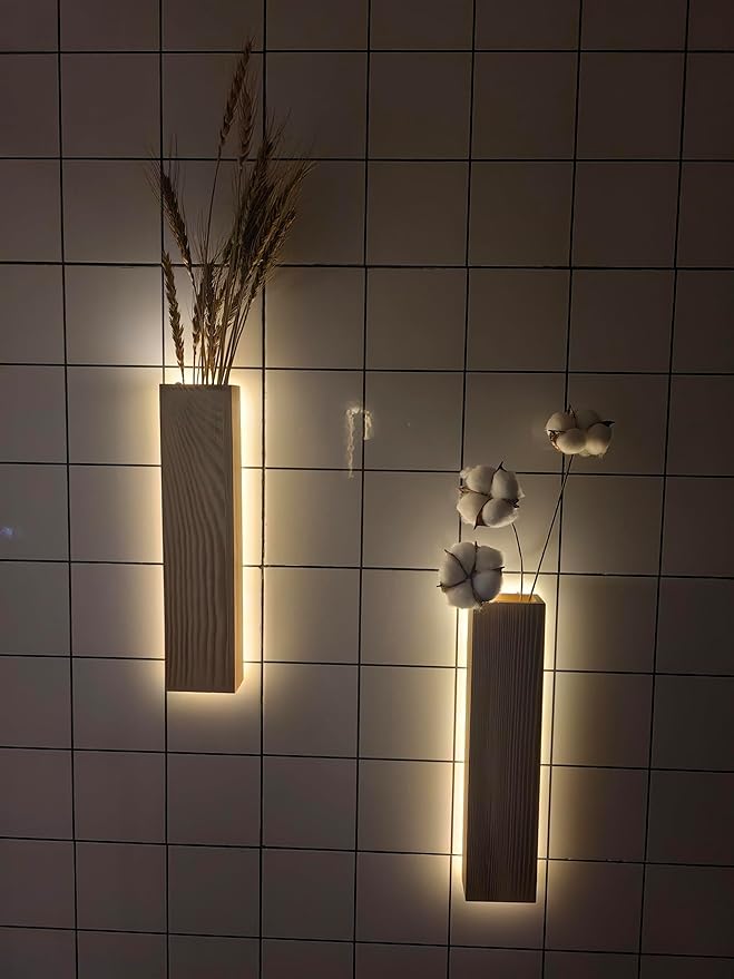 Artificial Eucalyptus with LED Lights Wall Planters Rustic Wall Decor with Lights Wall Sconces Fake Vines for Room Decor Home Bedroom Living Room Bathroom Hanging Vase for Dried Flowers Faux Plants