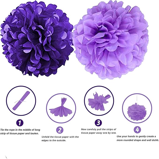 We Moment Purple Paper Pom Poms Decorations for Wedding Girl Party Birthday Purple Party Decoration Ceiling Wall Hanging Tissue Flowers Decorations 12pcs