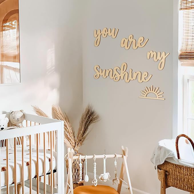 Xylolfsty You Are My Sunshine Wall Decor Boho Nursery Wall Art 5 Pieces Neutral Wooden Decoration for Boys and Girls Bedrooms Hang On Wall Sign for Playroom (Words Style)