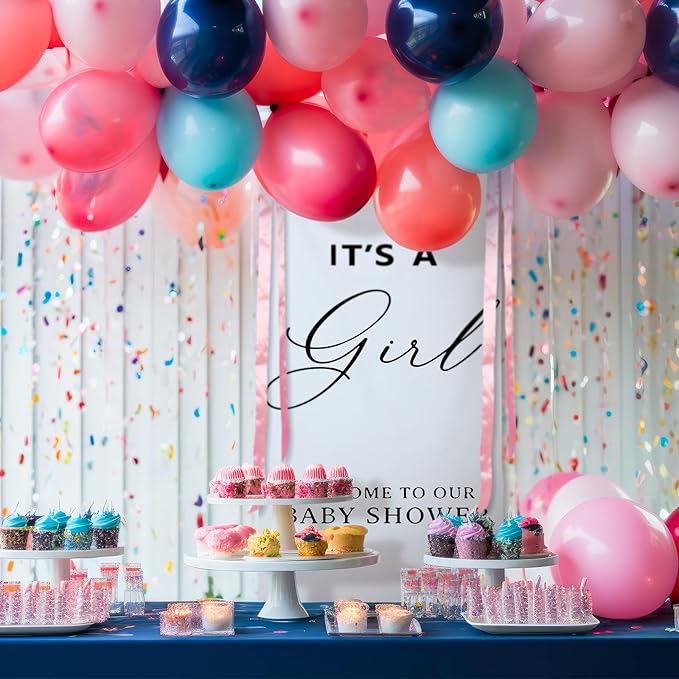 Oudain 24x60 Inch It's a Girl Burlap Banner, Baby Shower Fabric Backdrop with Pink Ribbons and Hooks, Rustic Boho Photo Props Sign for Gender Reveal Party Wall Hanging Indoor Outdoor Decoration