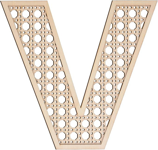 Large Boho Wooden Rattan Letters 12 inch for Nursery Decor Wood Letter V Wall Decors for Baby Girl Boy Bedroom Home Rustic Name Sign Birthday Wedding Decorative Letters