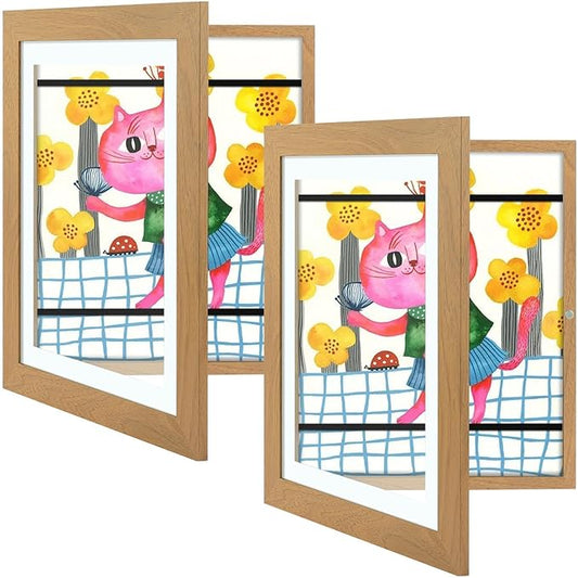 Golden State Art, 10x12.5 Kids Art Frames, Front-Opening Picture Frame Great for Kids Drawings, Artworks, Children Art Projects, Schoolwork, Home or Office (Brown Set of 2)