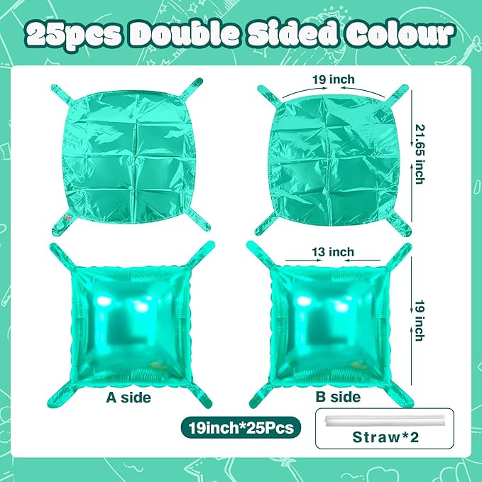 NISOCY 25PCS Teal Blue Square Foil Balloons Wall Backdrop Double Sided Teal Blue Balloon Tunnel Arch Kit for Birthday Baby Shower Wedding Graduation Anniversary Party Decorations