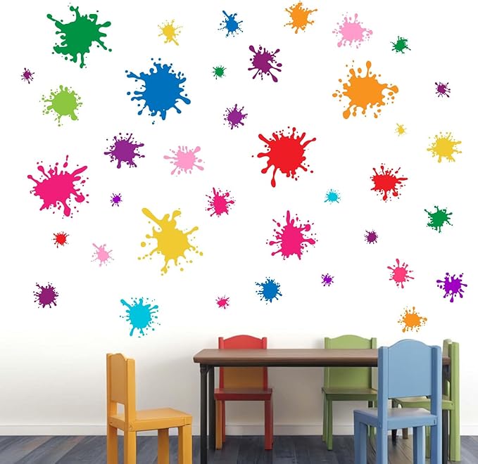 38pcs Colorful Paint Splatter Wall Decals - Graffiti Painting Splotches Wall Stickers - Nursery Kids Baby Girls Boys Room Daycare Kindergarten Playroom Classroom Wall Decor
