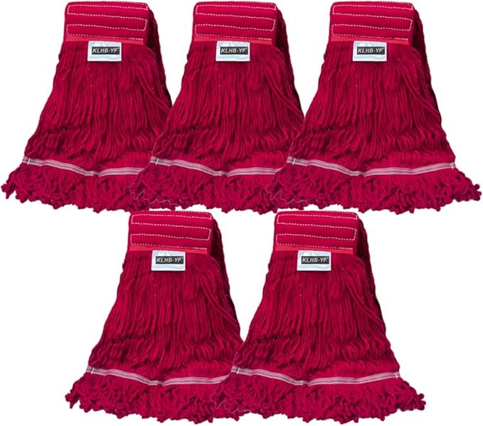 Heavy Duty Wet Industrial Cleaning Mop Head – 21 oz red mop Head Replacement Cotton Washable Industrial mop Heads Heavy Duty for Commercial & Home Cleaning（RED）